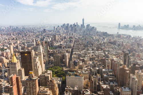 Panoramic view of Midtown and Lower Manhattan as seen from the Empire State Building observation deck (New York, USA)