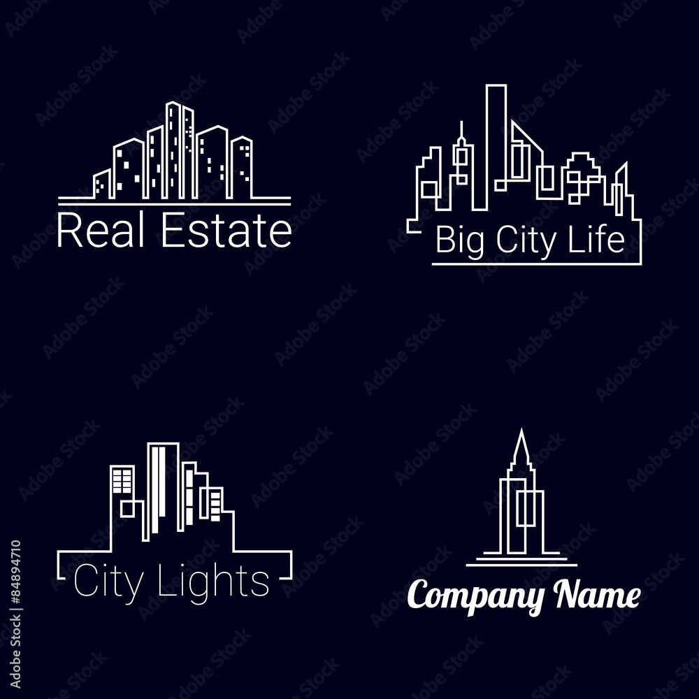 City buildings logo silhouette icons. Vector 