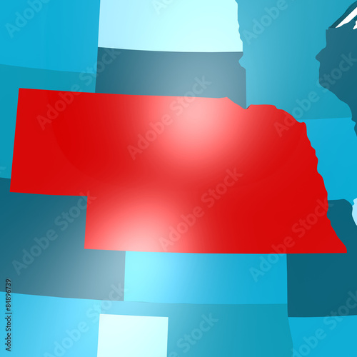 Nebraska map on blue USA map