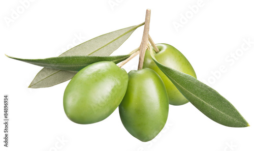 Wallpaper Mural Green olives with leaves on a white background. Torontodigital.ca