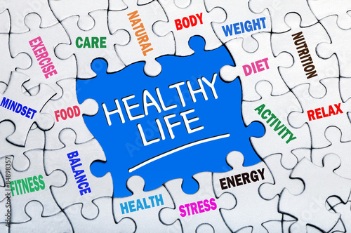 healthy life concept:puzzle with missing parts
