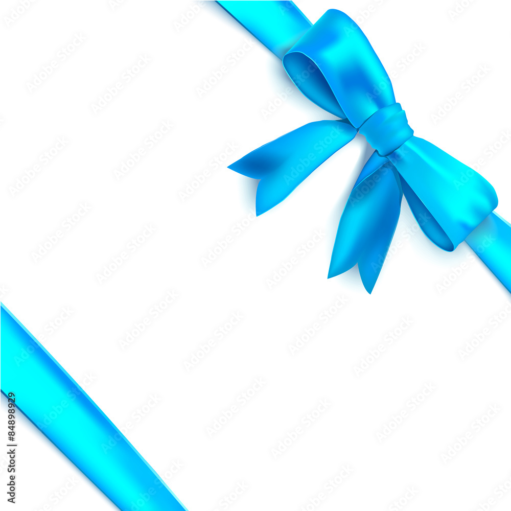 Realistic isolated blue silk ribbon and bow tied at the corners. Vector illustration Realistic isolated blue silk ribbon and bow tied at the corners. Vector illustration