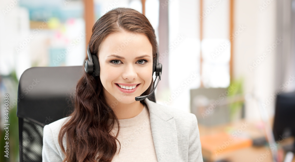 smiling female helpline operator with headset smiling female helpline operator with headset