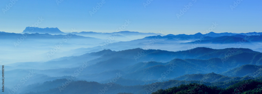 misty morning horizons blue tones