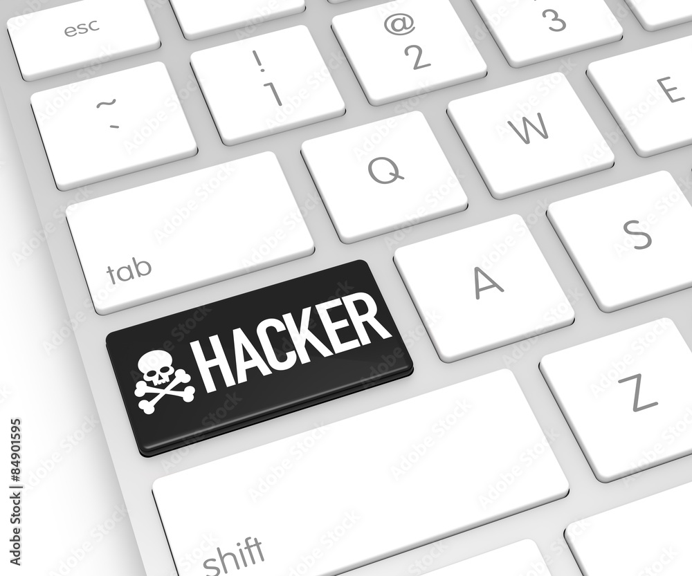 Computer Keyboard with Hacker Button. 3D Rendering Computer Keyboard with Hacker Button. 3D Rendering