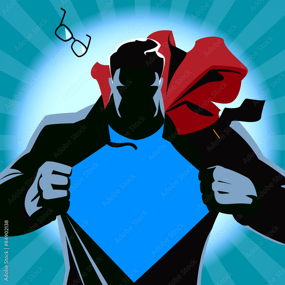 Superman tearing his shirt. Vector illustration. Silhouette - obrazy, fototapety, plakaty 