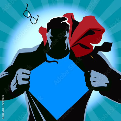 Superman tearing his shirt. Vector illustration. Silhouette photo