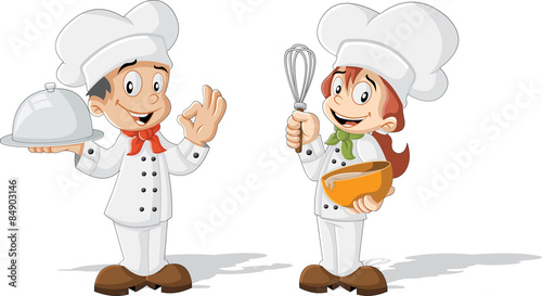 Cute cartoon children chefs cooking 