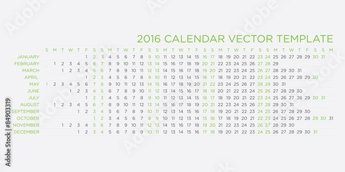 Calendar 2016 Vector Template
