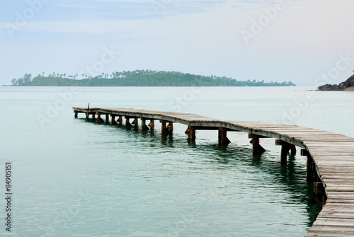 Beautiful seascape in morning time with wood bridge into sea