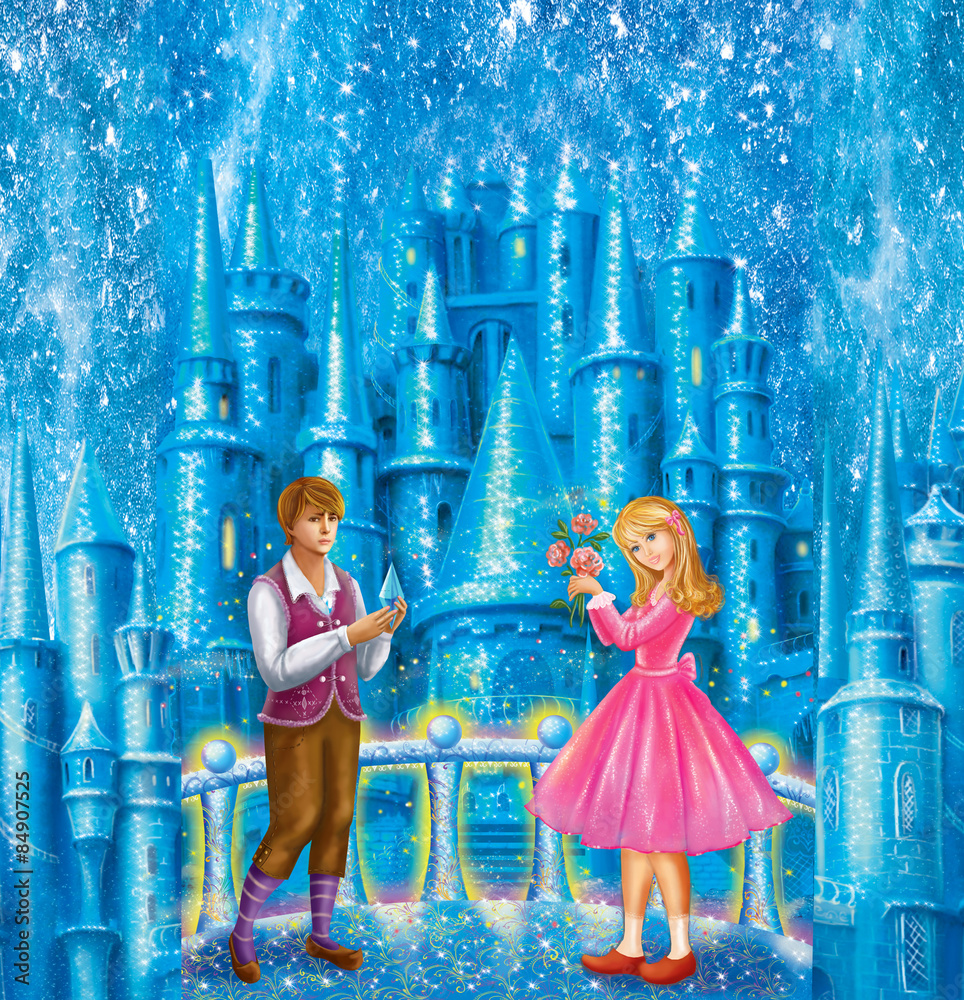 cartoon Characters Gerda and Kai for fairy tale Snow Queen written by Hans  Christian Andersen Иллюстрация Stock | Adobe Stock