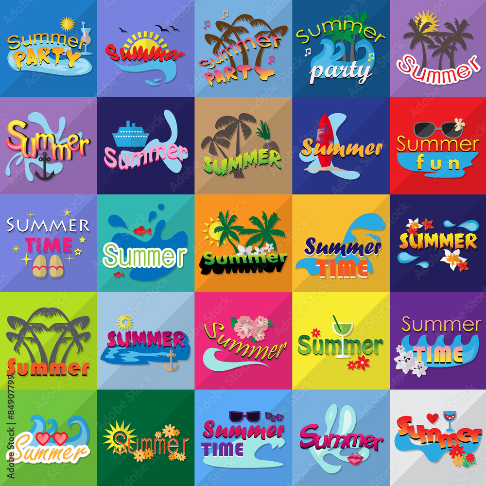 Summer Flat Icons Set: Vector Illustration, Graphic Design. Collection Of Colorful Icons. For Web, Websites, Print, Presentation Templates, Mobile Applications And Promotional Materials
