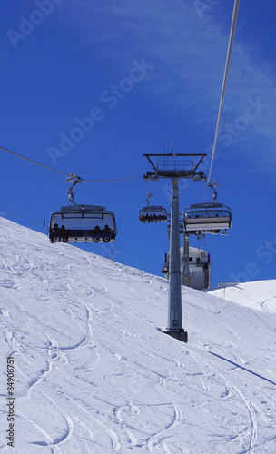 suspended ski cable car at snow mountains Titlis
