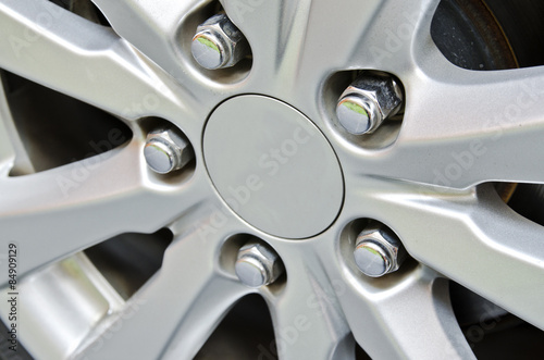 Silver car wheel.