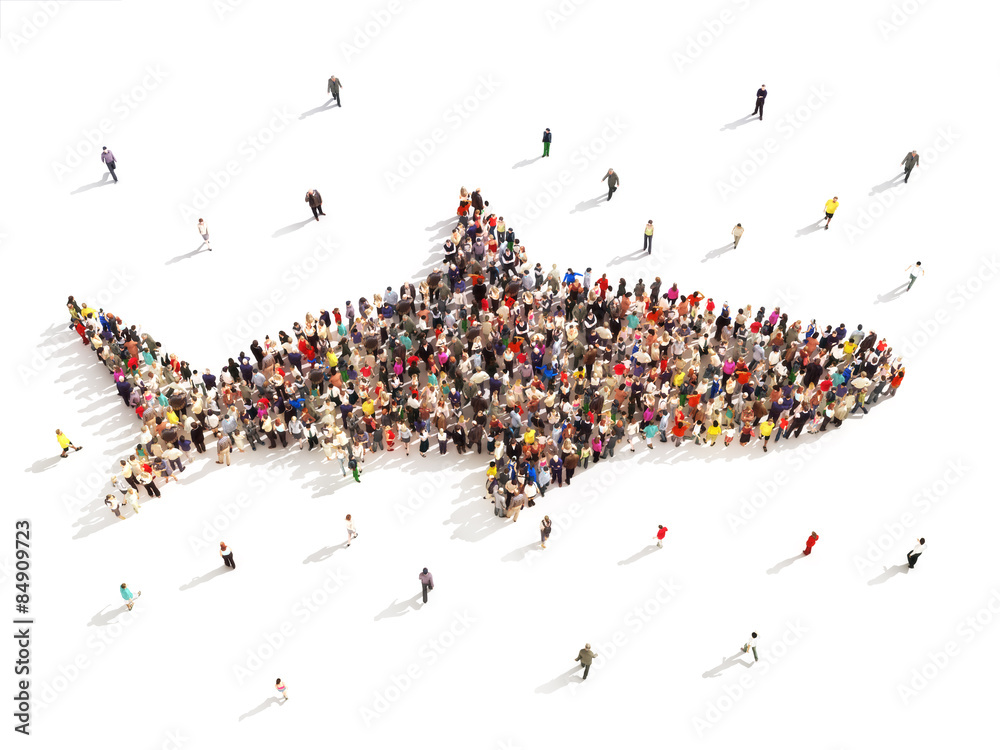 Naklejka premium People that like shark week. Large group of people in the shape of a shark on a white background.