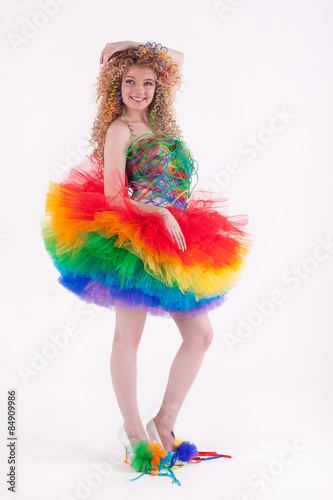 rainbow smiling girl on a white background