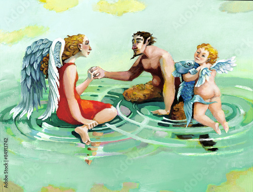 family group with faun angel and cherub mythological allegorical painting