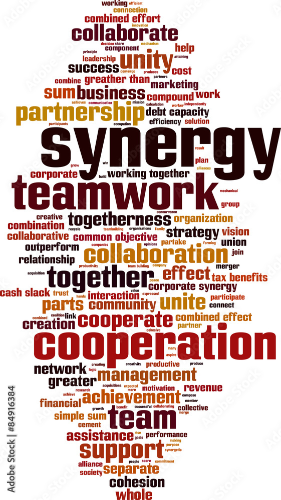 Obraz premium Synergy word cloud concept. Vector illustration