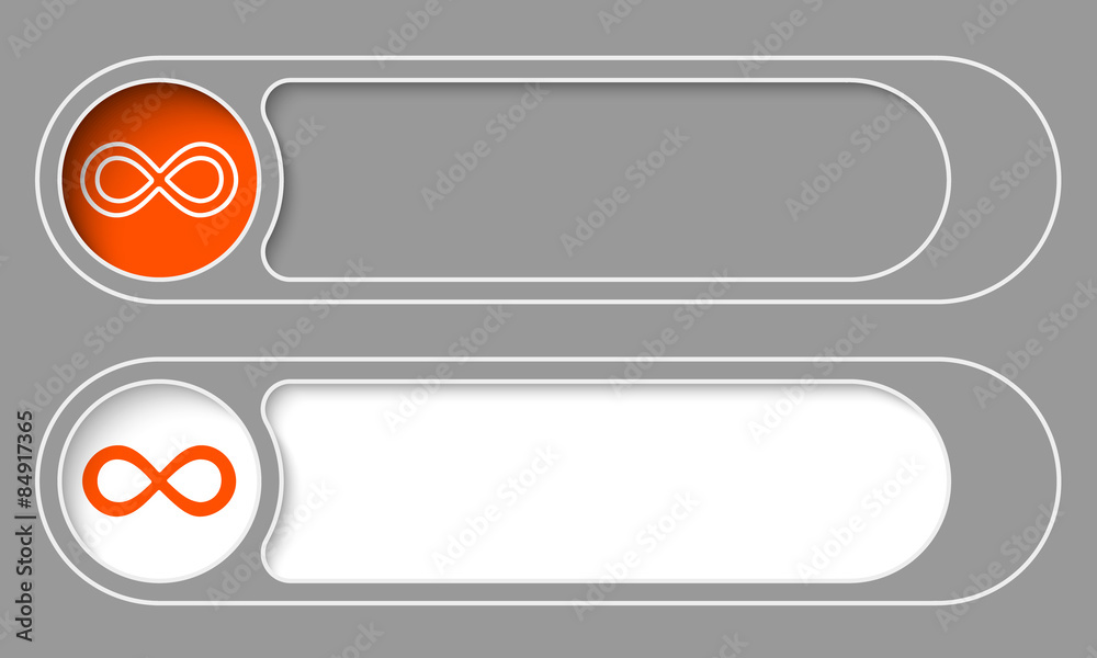 Set of two simple buttons and the symbol of infinity Set of two simple buttons and the symbol of infinity