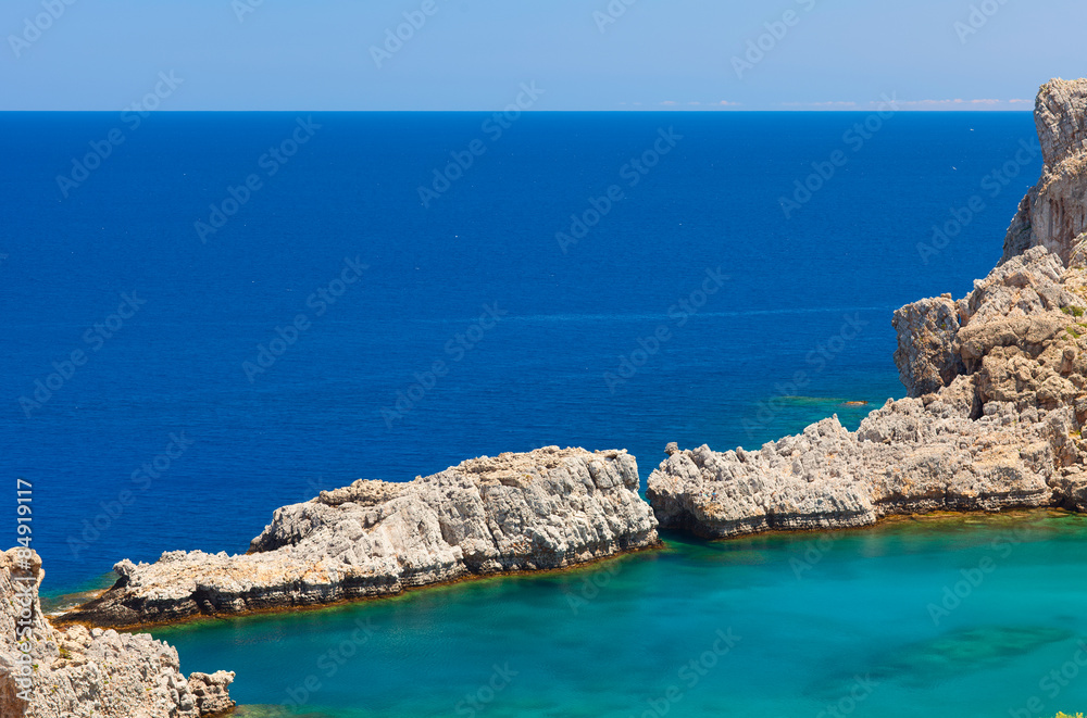 Beautiful lagoon with pure blue water. Rhodes Island, Greece