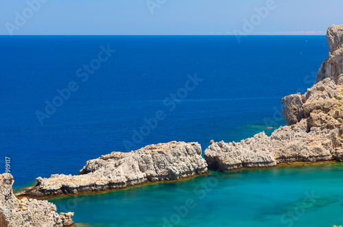 Beautiful lagoon with pure blue water. Rhodes Island, Greece