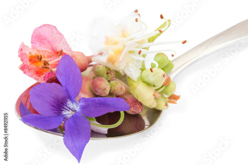 Bachblüten auf einem Teelöffel