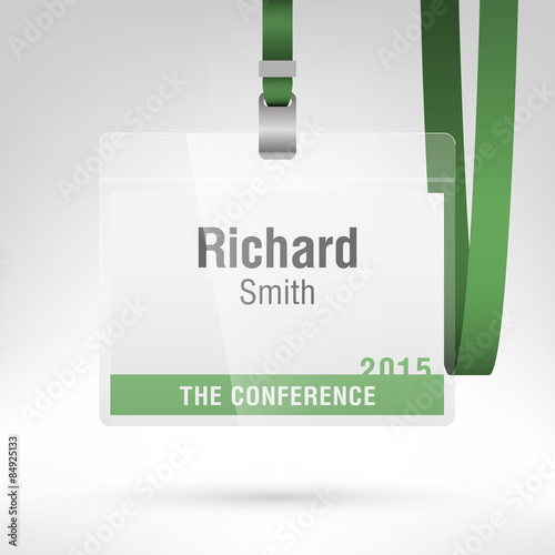 Conference badge. Blank badge template in plastic holder with strap.