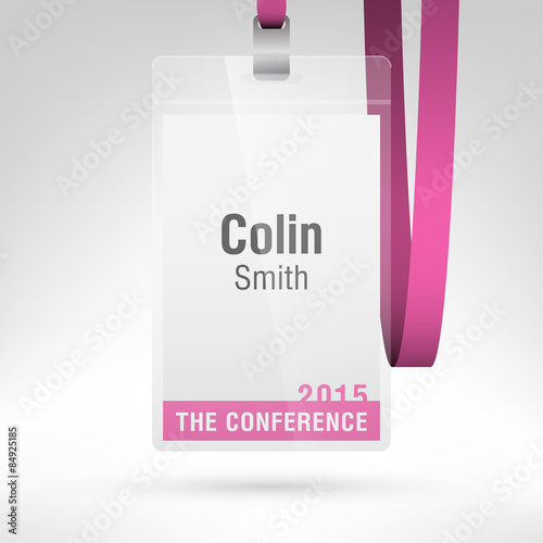 Conference badge. Blank badge template in plastic holder with strap.