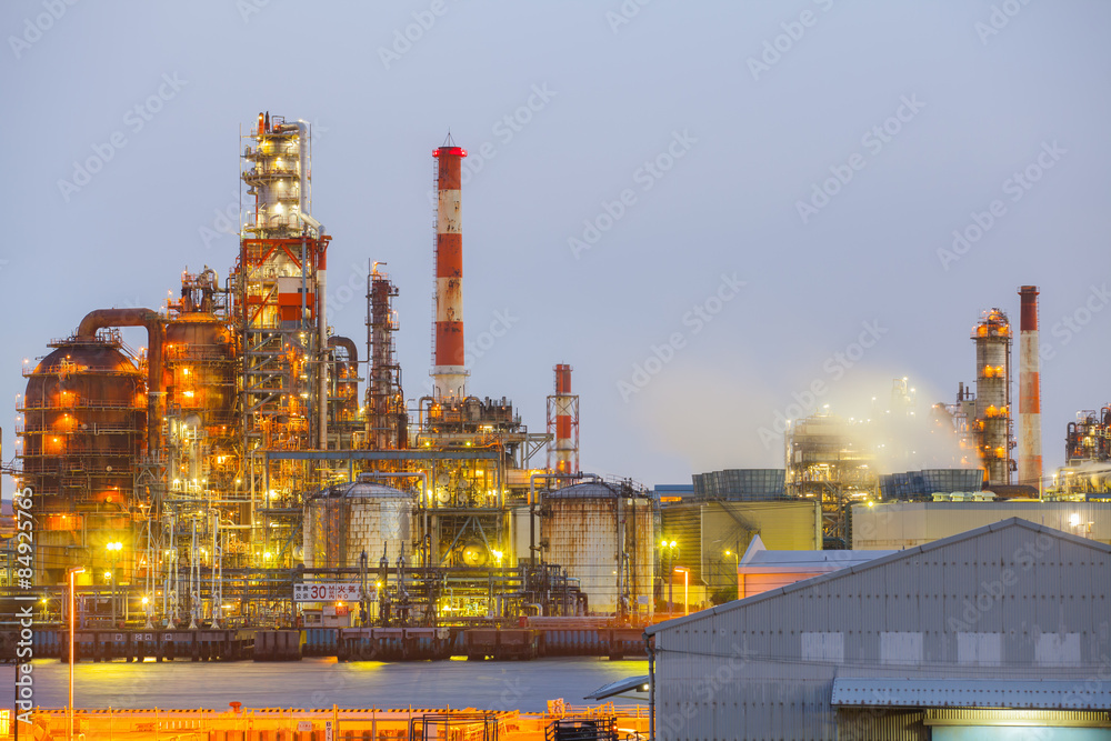 Industrial view at oil refinery plant form industry zone.