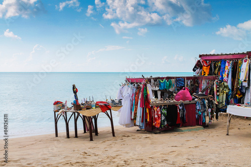 Booth on the beach with clothes