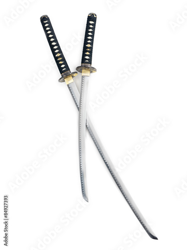 Two crossed Japanese samurai katana swords