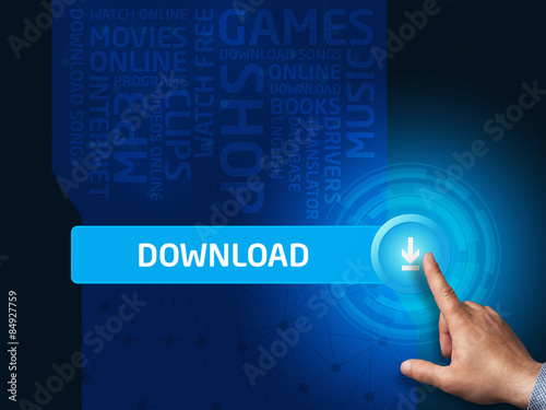 Fotografie Download.Businessman presses a button on the virtual screen. Bus