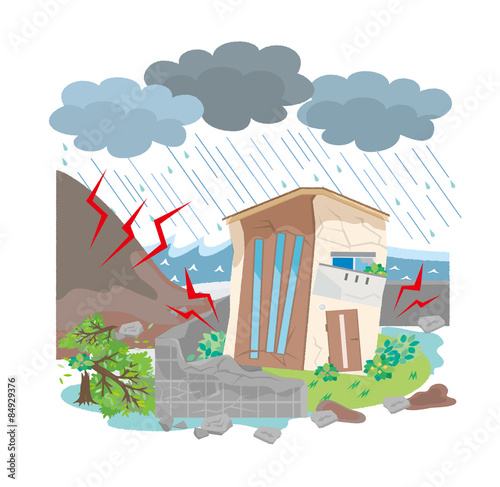 災害　家 　土砂崩れ　豪雨