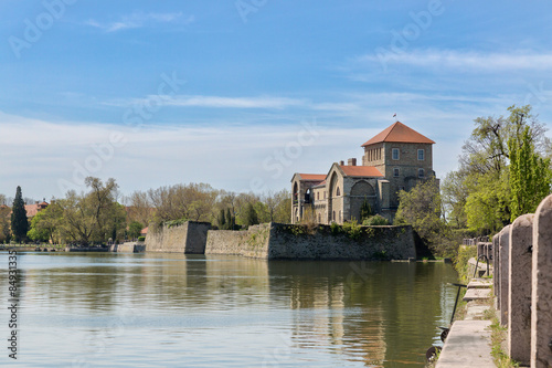 Castle of Tata with the lake in Hungary .