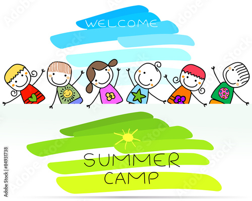 summer camp poster with happy kids