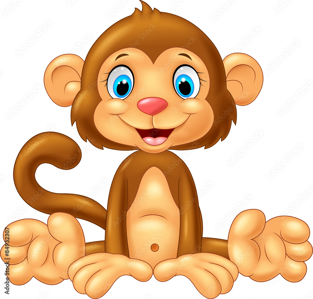 Cartoon cute monkey sitting on white background Stock Vector | Adobe Stock