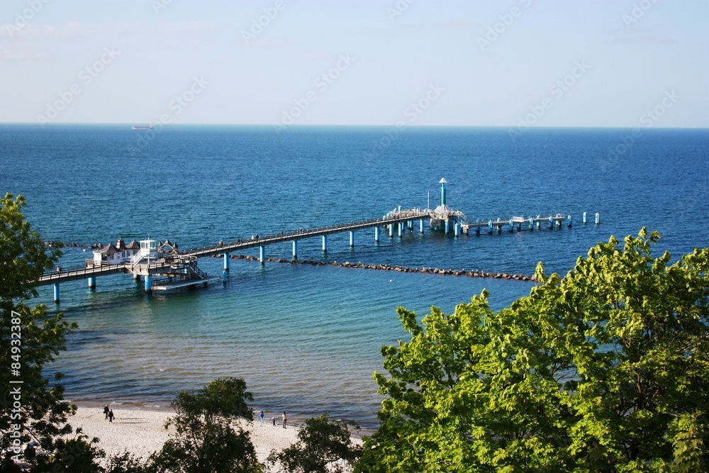 Sellin sea bridge, pier, Island of Rügen under blue sky Germany