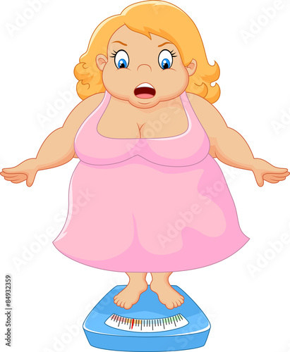 Cartoon fat women shocked to see scale