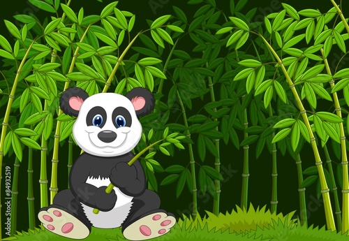 Cartoon panda in the jungle bamboo 