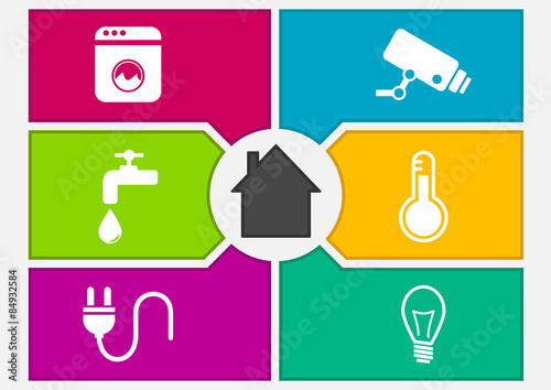 Vector illustration of colorful smart home automation screen