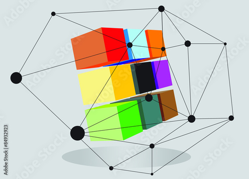 Mesh abstractc with cube

cube meaning is data
mesh and line meaning is connection.