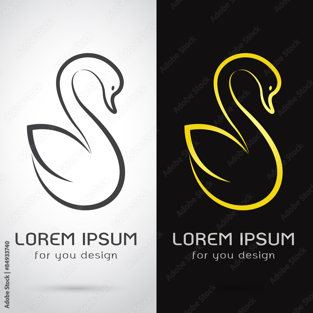 Naklejka premium Vector image of an swan design on white background and black bac