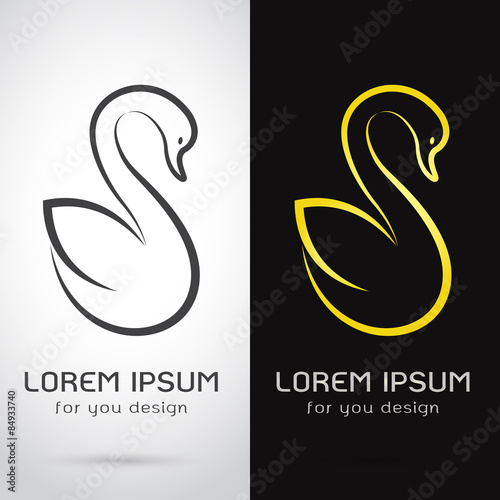 Vector image of an swan design on white background and black bac