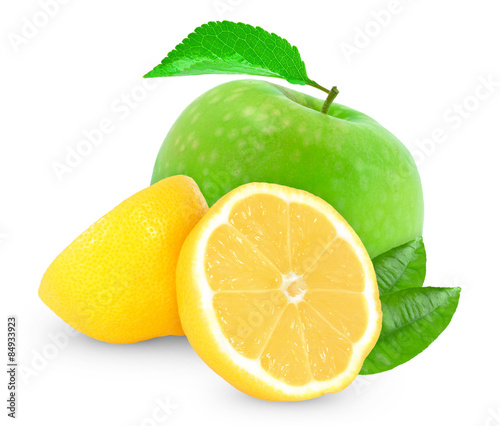 apple with lemon isolated on white background