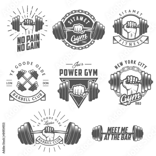 Set of vintage gym emblems, labels and design elements