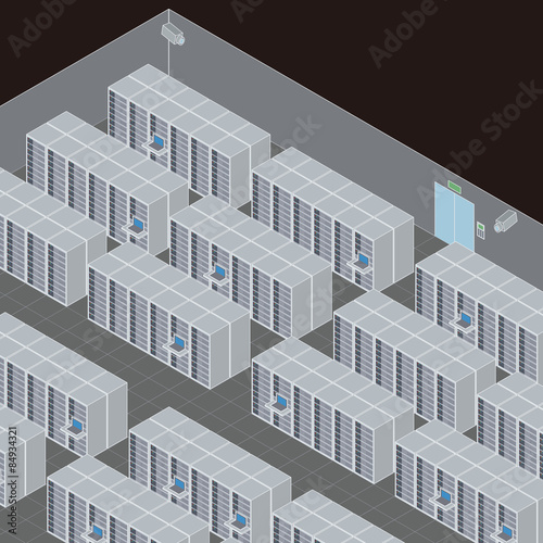 Data Center, Server Room, line drawing illustration