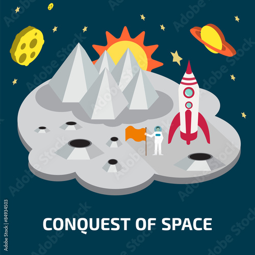 Conquest of space of the Moon. Space isometric elements. © Andrii Symonenko