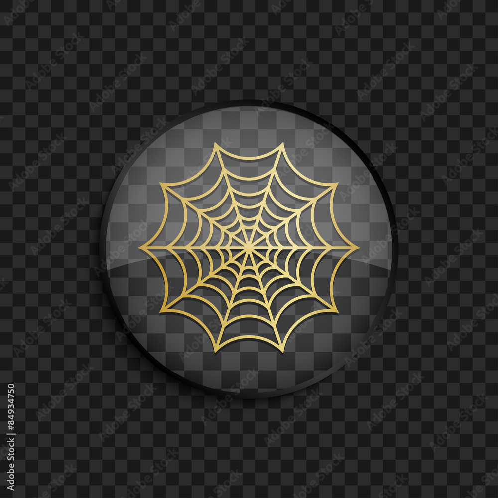 Black badge with gold cobweb silhouette on square background