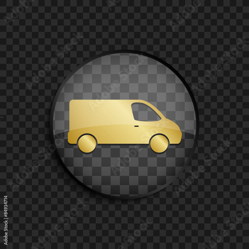 Black badge with gold van silhouette on square background 