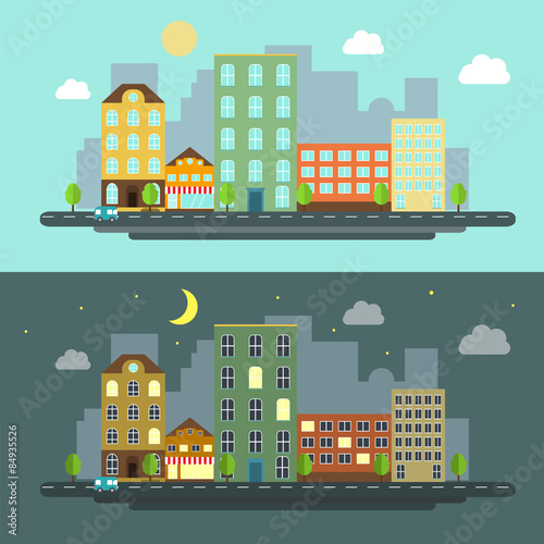 urban landscape flat style night and day